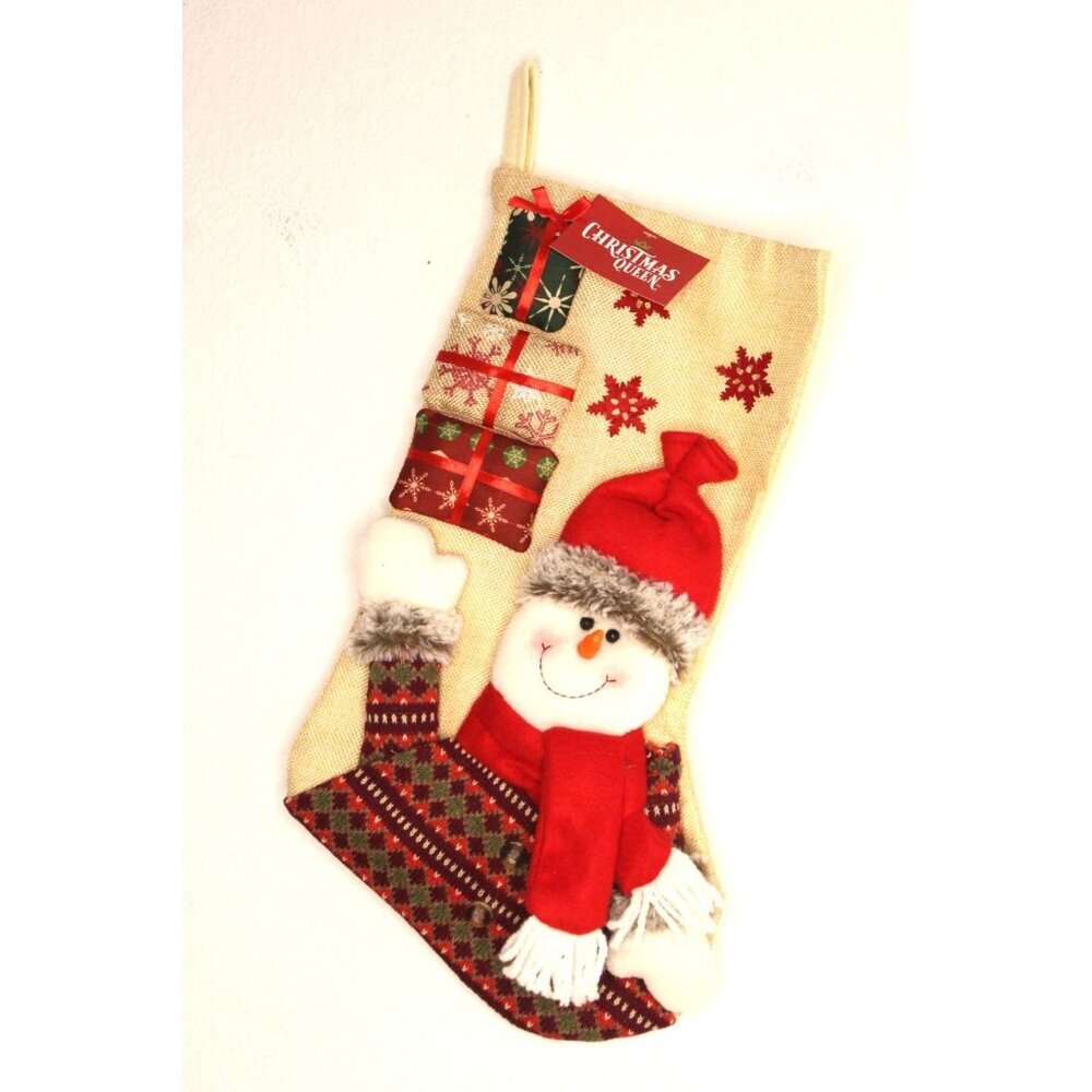 Christmas Queen Snowman 3D Stocking 18 inches Red Beige‎ Holiday Decor NWT